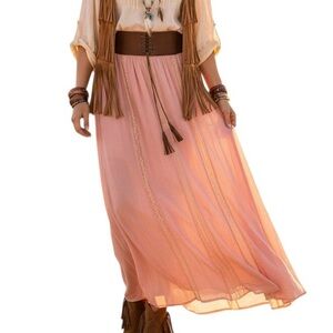 NWT Another Story Pink Lace Corset Tie Tasseled Boho Maxi Skirt Medium